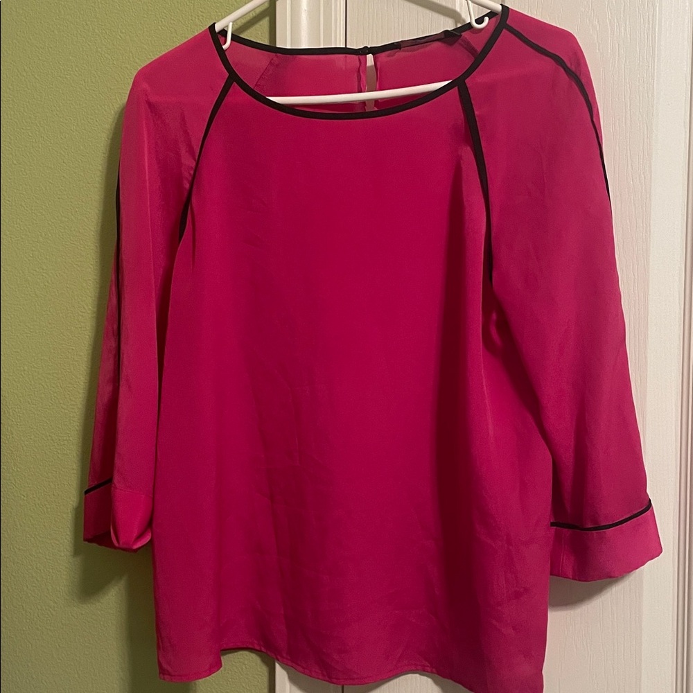 Chic Fuchsia Women's Blouse with Black Trim